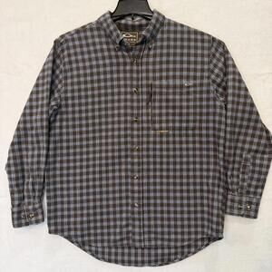 Drake Clothing Co. Men's LARGE Long Sleeve Button Up Flannel Shirt Brown Blue
